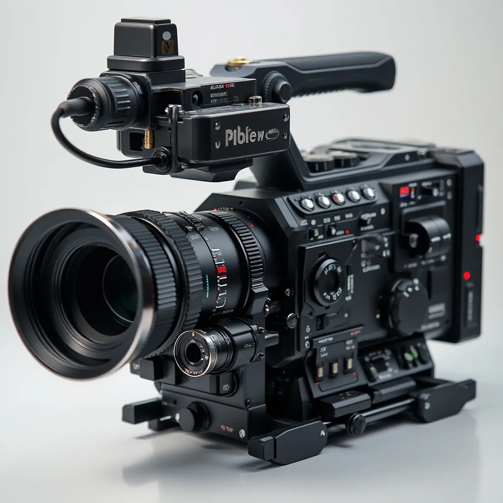 Primer plano de una cámara de cine de alta gama